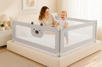 Set 3 Bariere de Pat pentru Copii – 2x200cm + 1x180cm, Gri, Conectori Inclusi