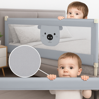 Set 3 bariere siguranta pat gri HappyKID – 2x200cm plus 1x180cm inaltime reglabila 68-98cm