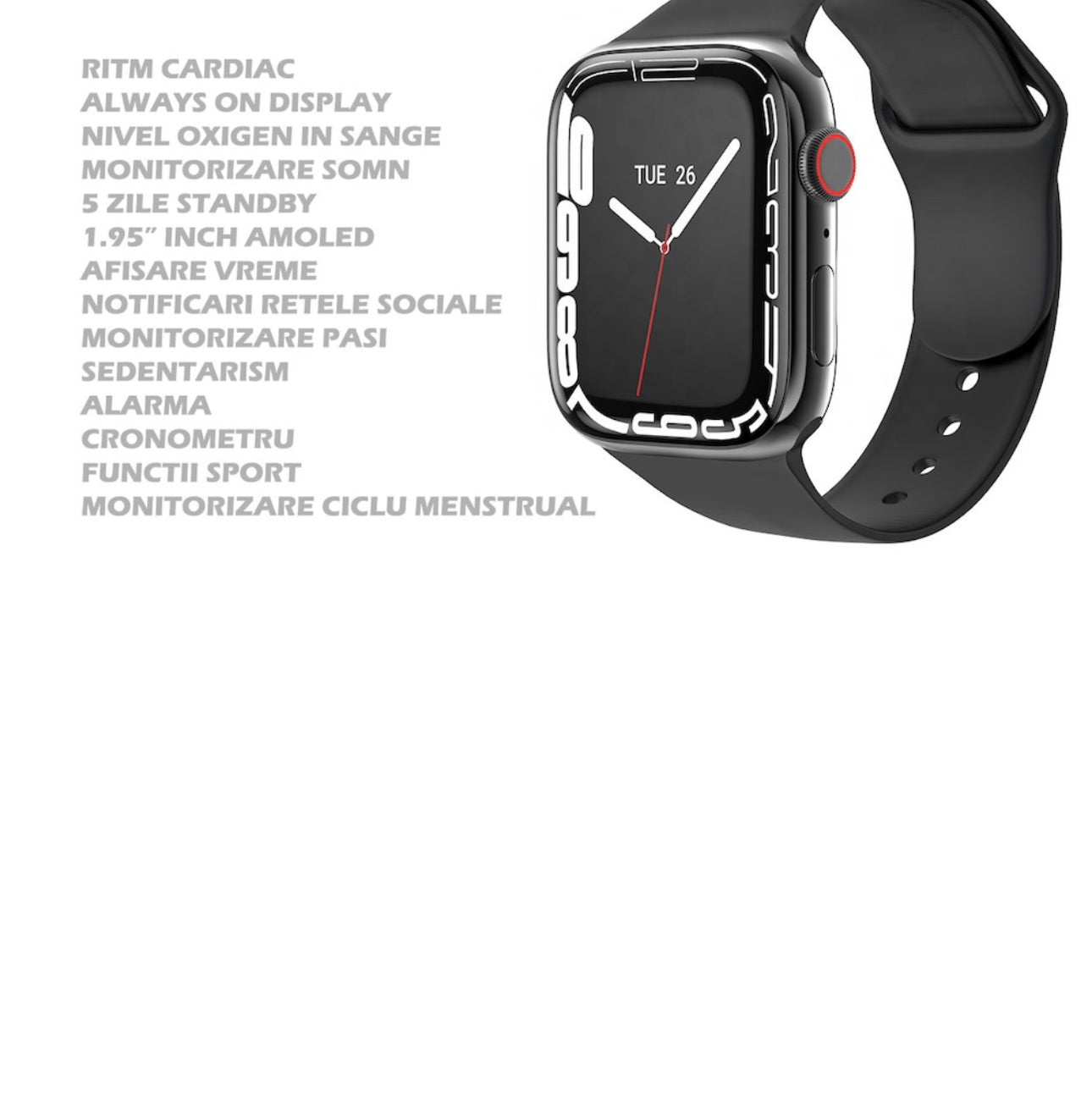 Ceas SmartWatch I7 RoHS®, Alpha FiT,1.90"Negru - Seliodrox srl