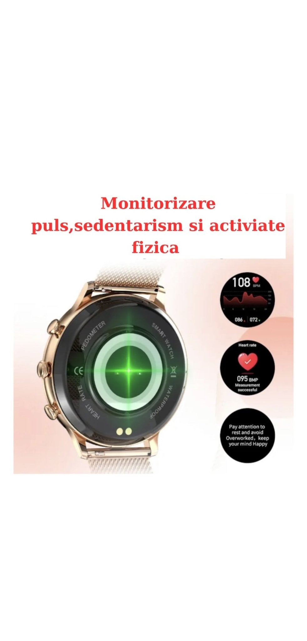 SmartWatch RoHS® Auriu/Gold cu pietre de tip Swarovski - Seliodrox srl