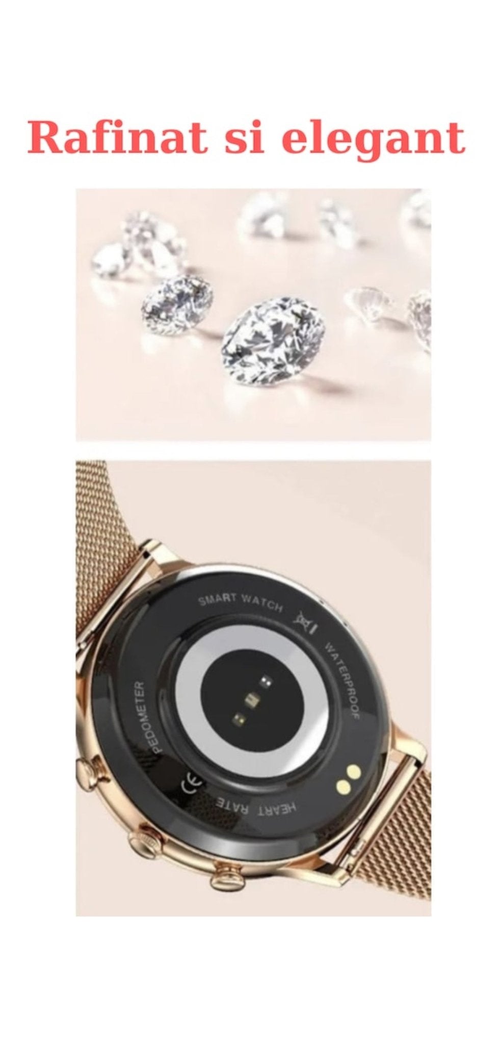 SmartWatch RoHS® Auriu/Gold cu pietre de tip Swarovski - Seliodrox srl