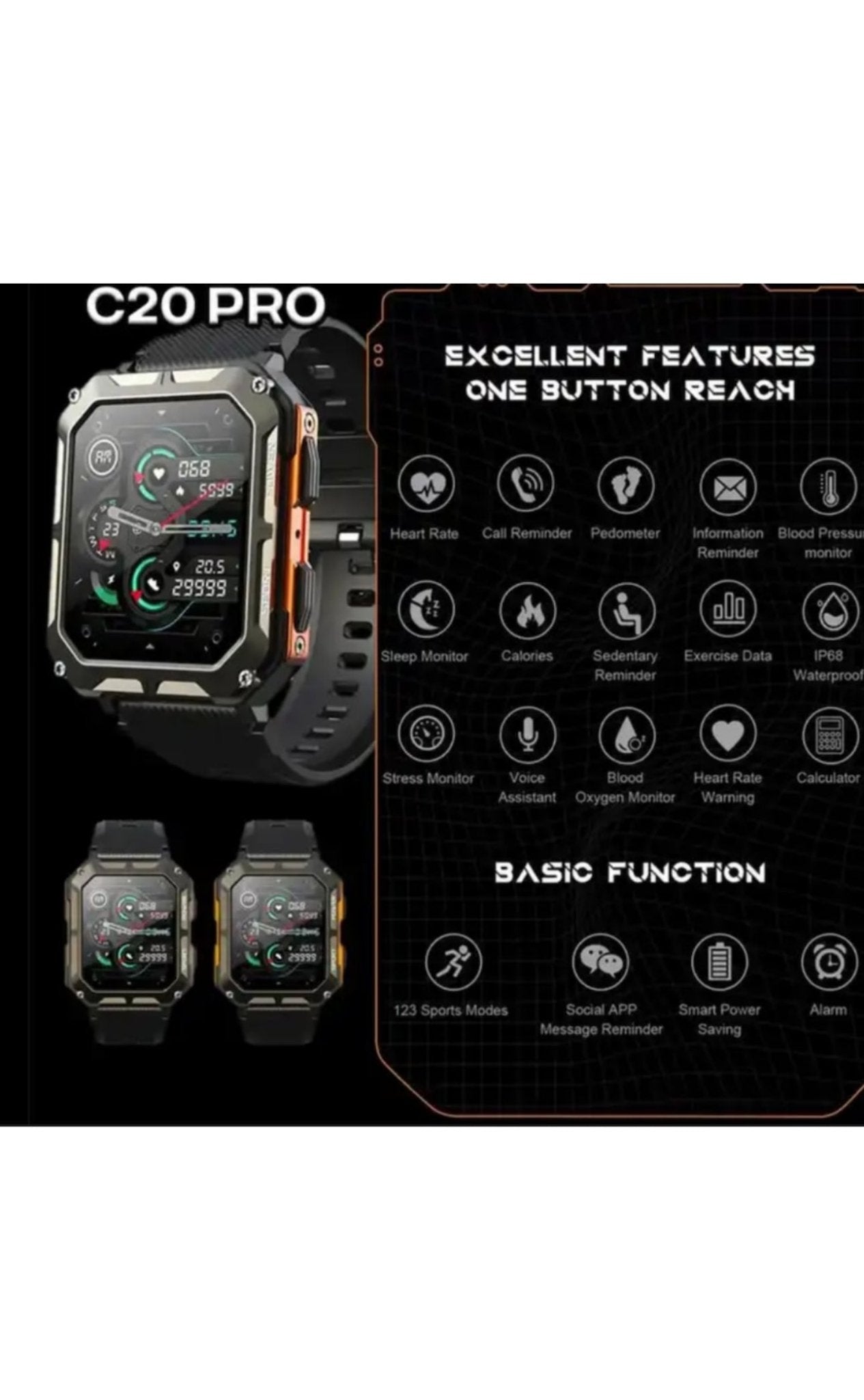 Smartwatch RoHS® C20 Pro Negru, 1.83 inch - Seliodrox srl