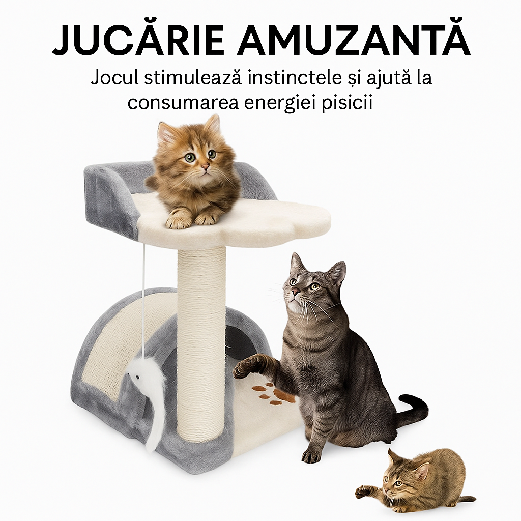 Ansamblu de joaca pisici cu sisal si jucarie soricel, 42 cm, gri – HAPPYpets