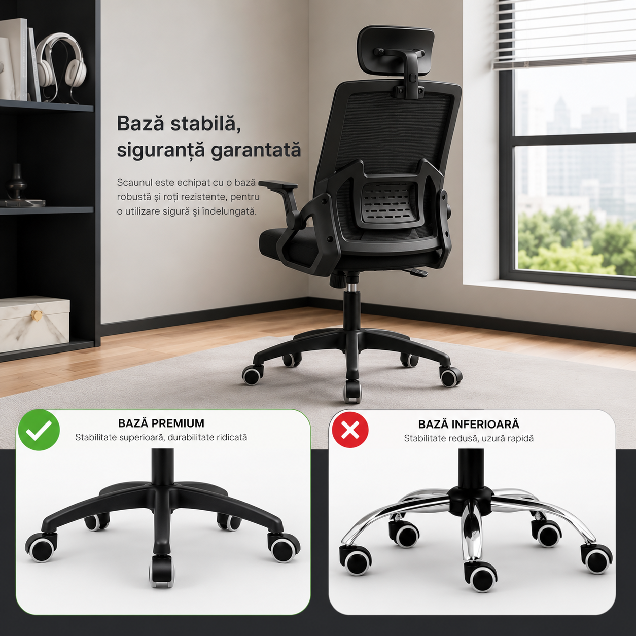Scaun ergonomic reglabil pentru birou sau gaming, culoare negru