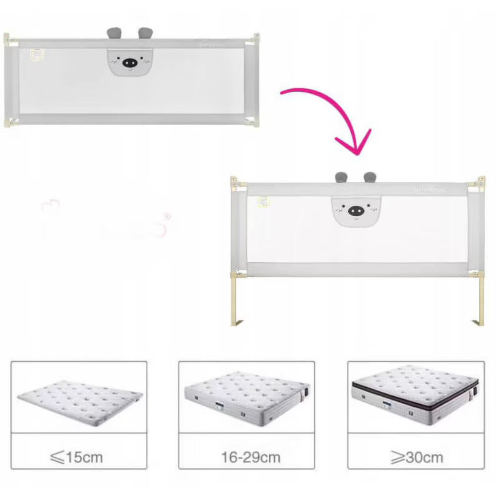 Bariera Siguranta Pat Gri 140cm, Înălțime Reglabilă 68-98cm, Protecție pentru Orice Pat,Gri,Conectori Inclusi