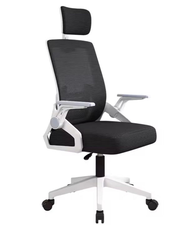 Scaun Ergonomic Birou Gaming Negru cu Alb – Tetieră 2D Reglabilă, Suport Lombar