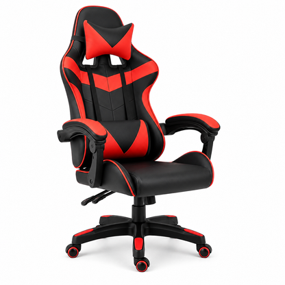 Scaun gaming ergonomic ROHS ExtremePro, funcție recliner, piele ecologică, pernă lombară și cervicală, suport 140 kg, negru cu roșu