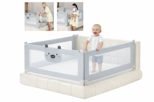 Set 3 Bariere Siguranta Pat Gri 2x200cm + 1x160cm, Inaltime Reglabila 68-98cm, Protectie pentru Orice Pat, Gri, HappyKID,Conectori Inclusi