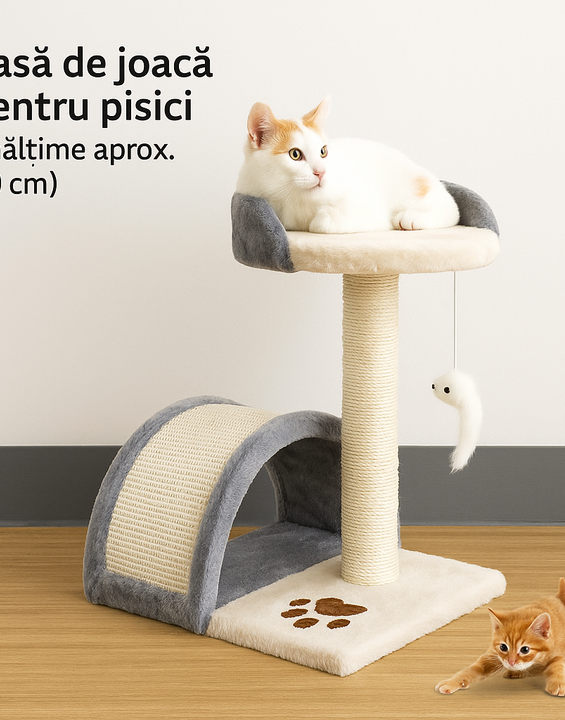 Ansamblu de joaca pisici cu sisal si jucarie soricel, 42 cm, gri – HAPPYpets