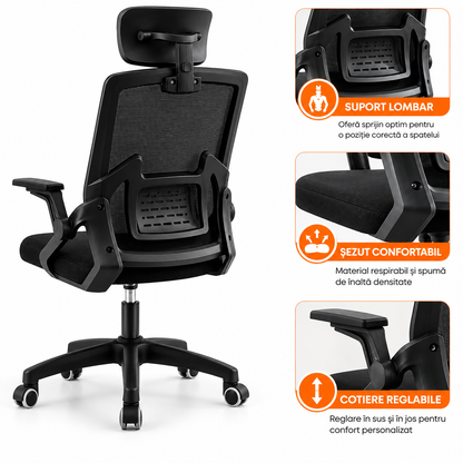 Scaun ergonomic reglabil pentru birou sau gaming, culoare negru