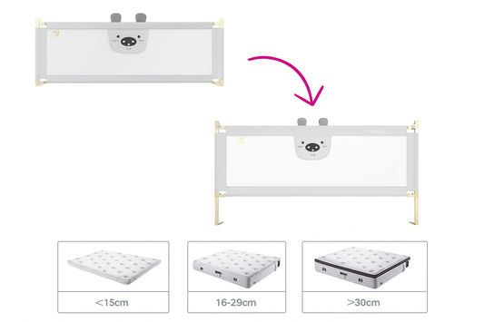 Set 3 Bariere Pat Gri 2x200cm + 1x160cm, Înălțime Reglabilă 68-98cm, Protecție pentru Orice Pat,Gri,Conectori Inclusi