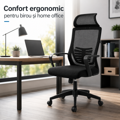 Scaun Ergonomic Reglabil pentru Birou si Gaming, Negru inchis