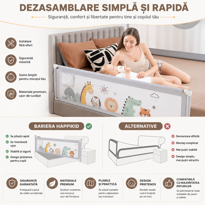 Product	 Set 3 Bariere de Siguranță Pat Copii HappiKID, 2x200 cm + 1x160 cm, Înălțime Reglabilă 68–98 cm, Protecție Anti-Cădere pentru Bebeluși și Copii, Universal