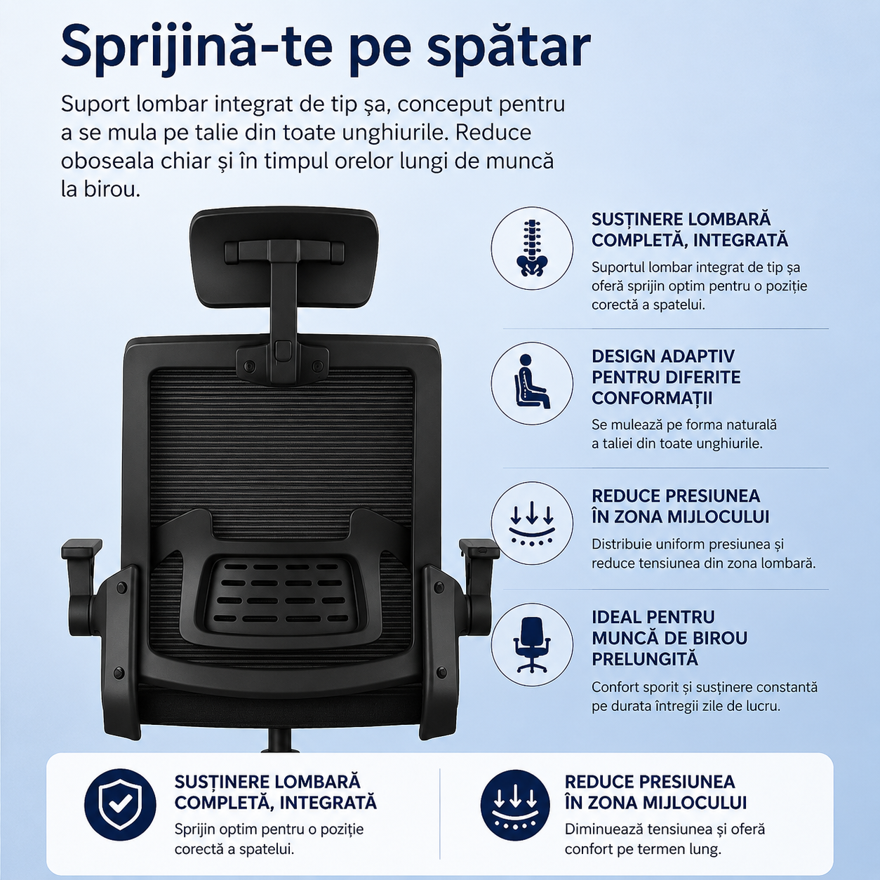 Scaun ergonomic reglabil pentru birou sau gaming, culoare negru