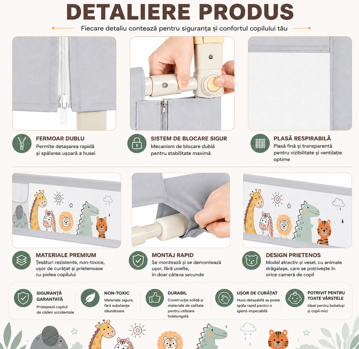 Product	 Set 3 Bariere de Siguranță Pat Copii HappiKID, 2x200 cm + 1x160 cm, Înălțime Reglabilă 68–98 cm, Protecție Anti-Cădere pentru Bebeluși și Copii, Universal