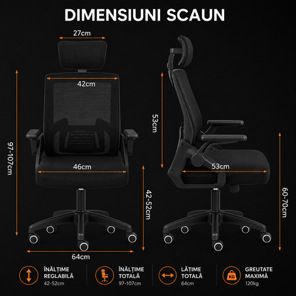 Scaun ergonomic reglabil pentru birou sau gaming, culoare negru