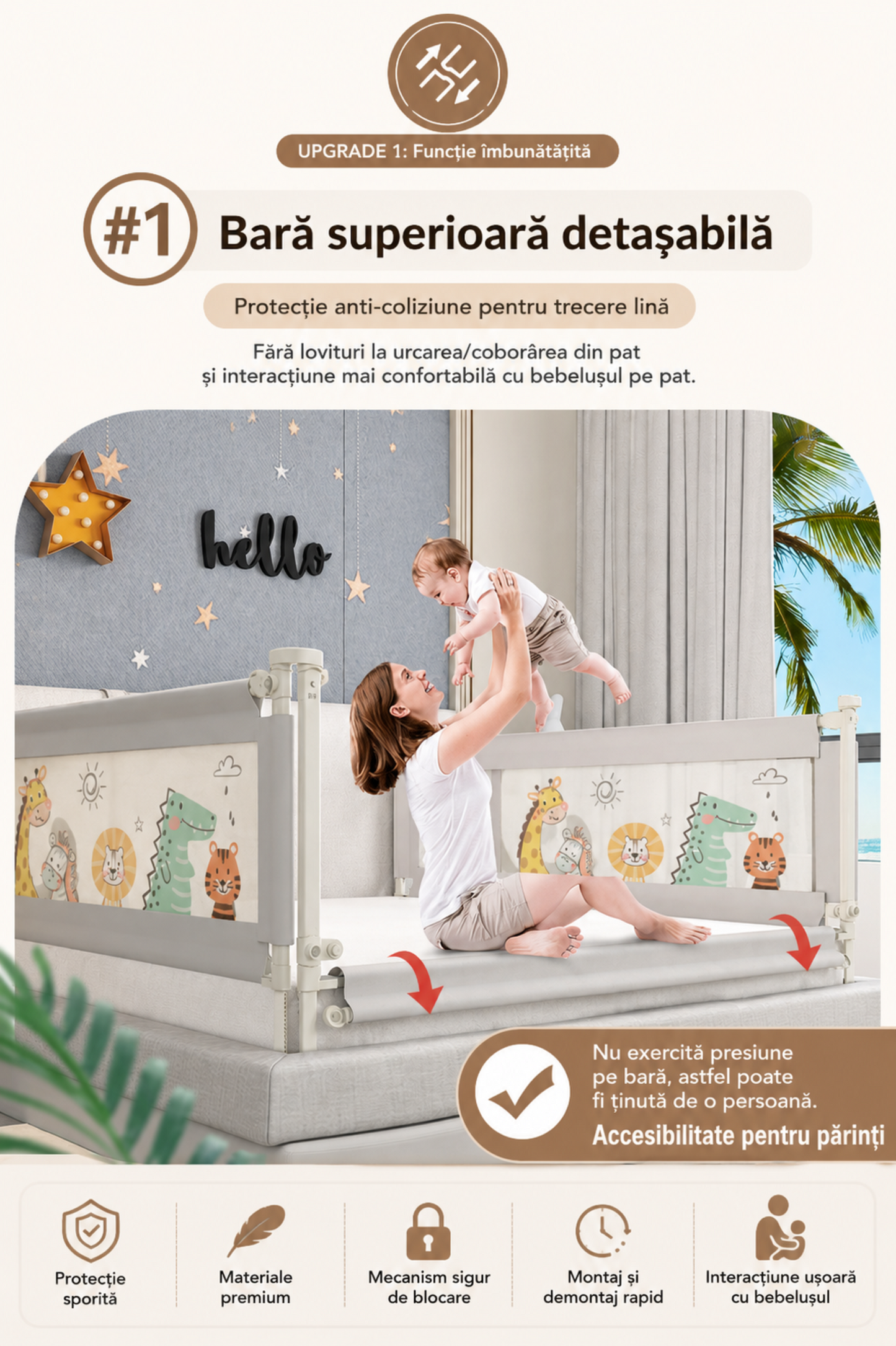 Product	 Set 3 Bariere de Siguranță Pat Copii HappiKID, 2x200 cm + 1x160 cm, Înălțime Reglabilă 68–98 cm, Protecție Anti-Cădere pentru Bebeluși și Copii, Universal