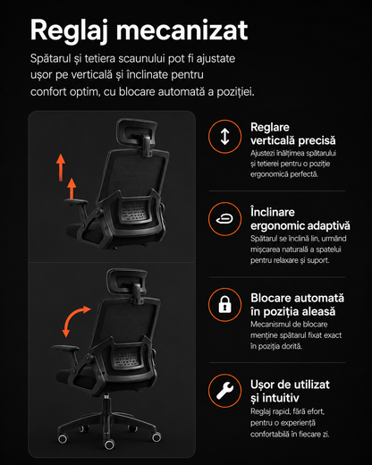 Scaun ergonomic reglabil pentru birou sau gaming, culoare negru