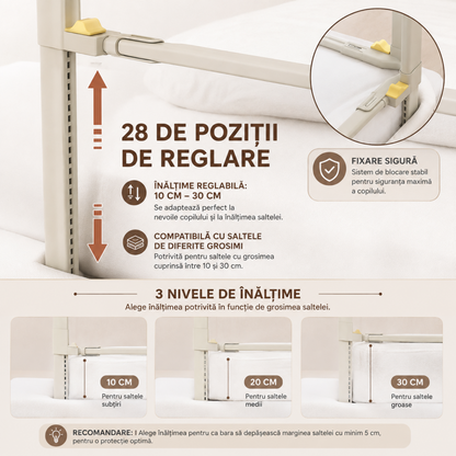 Product	 Set 3 Bariere de Siguranță Pat Copii HappiKID, 2x200 cm + 1x160 cm, Înălțime Reglabilă 68–98 cm, Protecție Anti-Cădere pentru Bebeluși și Copii, Universal