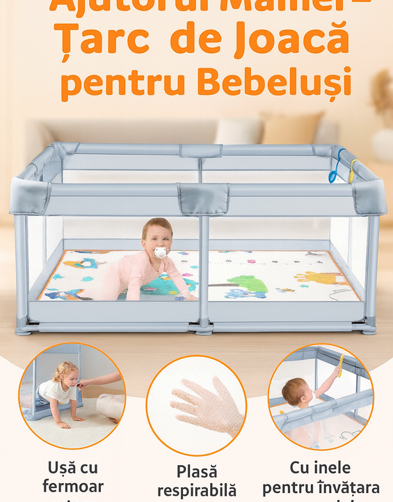 Tarc de joaca pentru copii, HappyKID,4 inele ridicare,120x120x65cm