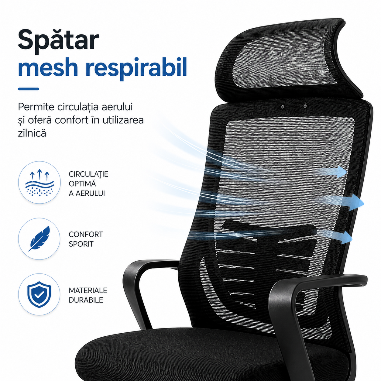Scaun Ergonomic Reglabil pentru Birou si Gaming, Negru inchis