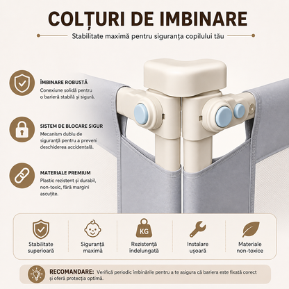 Product	 Set 3 Bariere de Siguranță Pat Copii HappiKID, 2x200 cm + 1x160 cm, Înălțime Reglabilă 68–98 cm, Protecție Anti-Cădere pentru Bebeluși și Copii, Universal