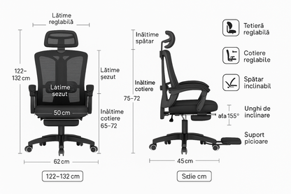 Scaun reglabil pentru Birou sau Gaming Ergonomic Negru