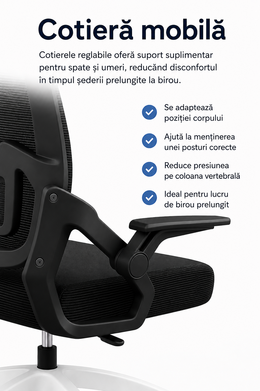 Scaun ergonomic reglabil pentru birou sau gaming, culoare negru