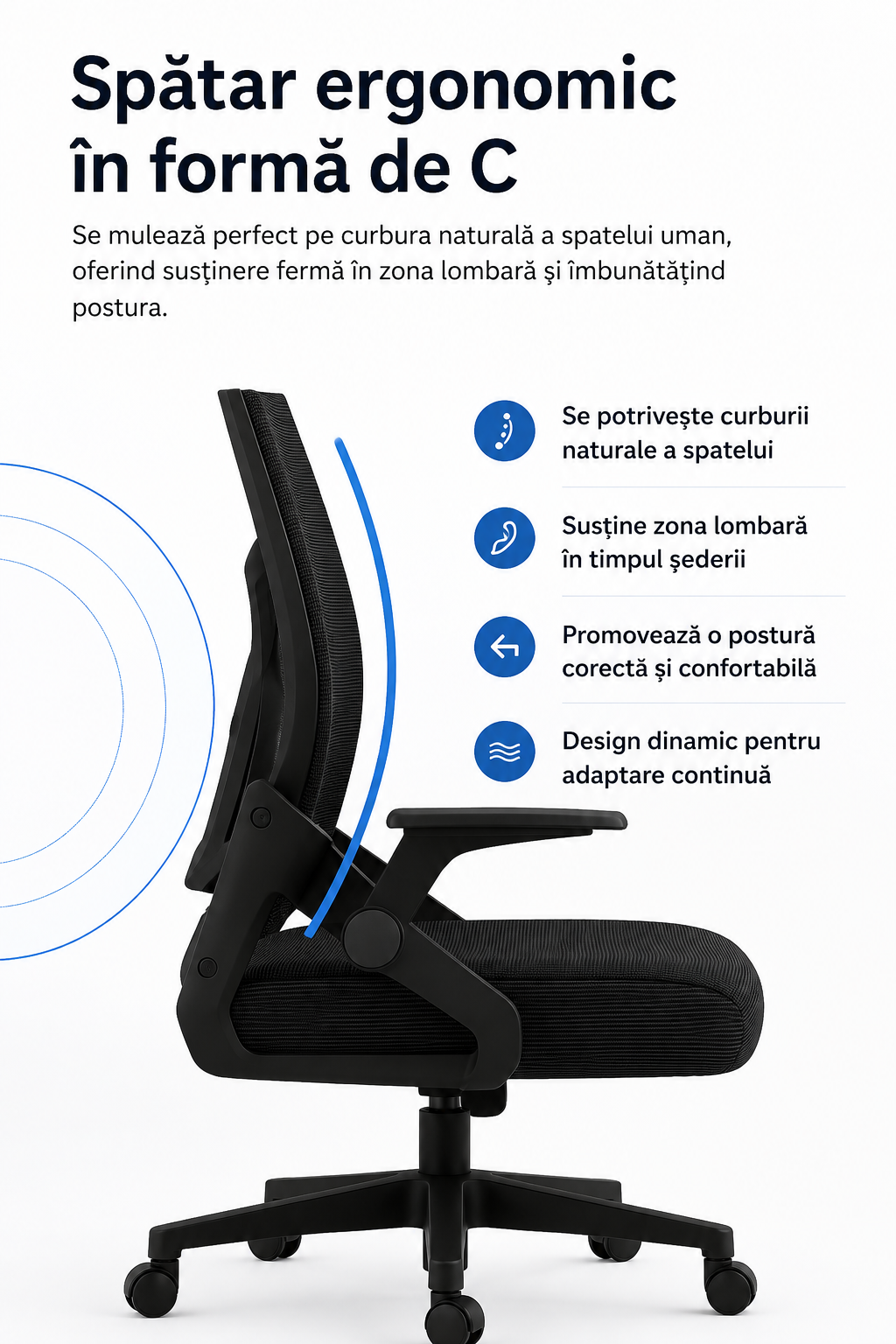 Scaun ergonomic reglabil pentru birou sau gaming, culoare negru