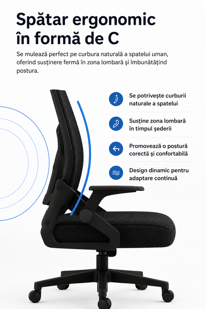 Scaun ergonomic reglabil pentru birou sau gaming, culoare negru