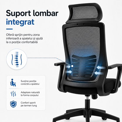 Scaun Ergonomic Reglabil pentru Birou si Gaming, Negru inchis