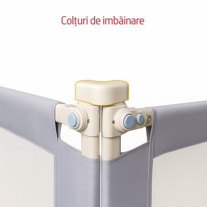 Set 3 Bariere Siguranta Pat Gri 2x200cm + 1x180cm, Înălțime Reglabilă 68-98cm, Protecție pentru Orice Pat,Gri,Conectori Inclusi