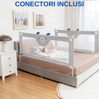 Bariera Siguranta Pat Gri 140cm, Înălțime Reglabilă 68-98cm, Protecție pentru Orice Pat,Gri,Conectori Inclusi