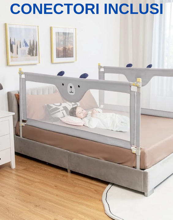 Set 3 Bariere Siguranta Pat Gri 2x200cm + 1x140cm, Înălțime Reglabilă 68-98cm, Protecție pentru Orice Pat,Gri,Conectori Inclusi
