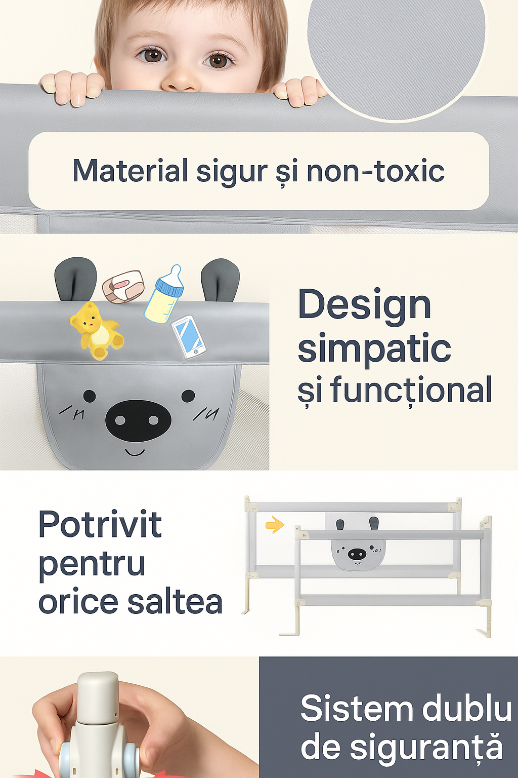 Bariera protectie pat HappyKID culisanta XXL