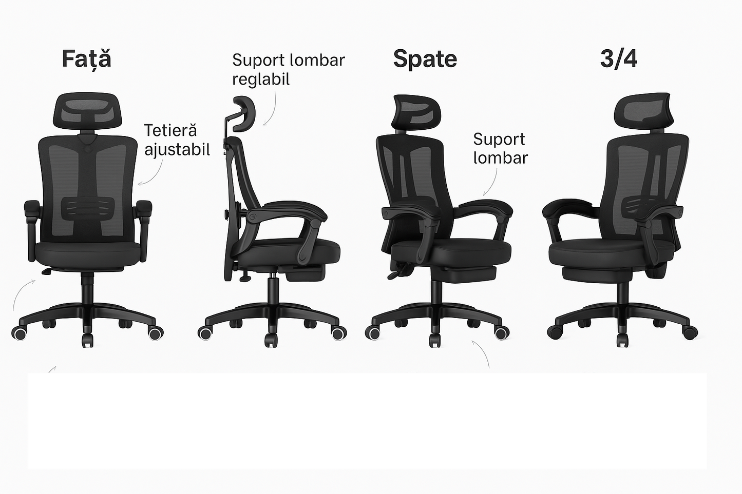 Scaun reglabil pentru Birou sau Gaming Ergonomic Negru