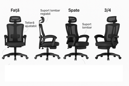 Scaun reglabil pentru Birou sau Gaming Ergonomic Negru