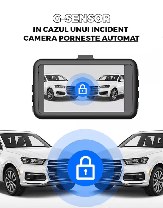 Cameră Auto DVR Duală RoHS® SafetyFIRST – Full HD, Față+Spate, Night Vision