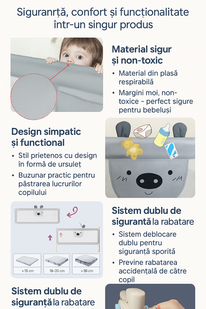 Bariera protectie pat HappyKID culisanta XXL