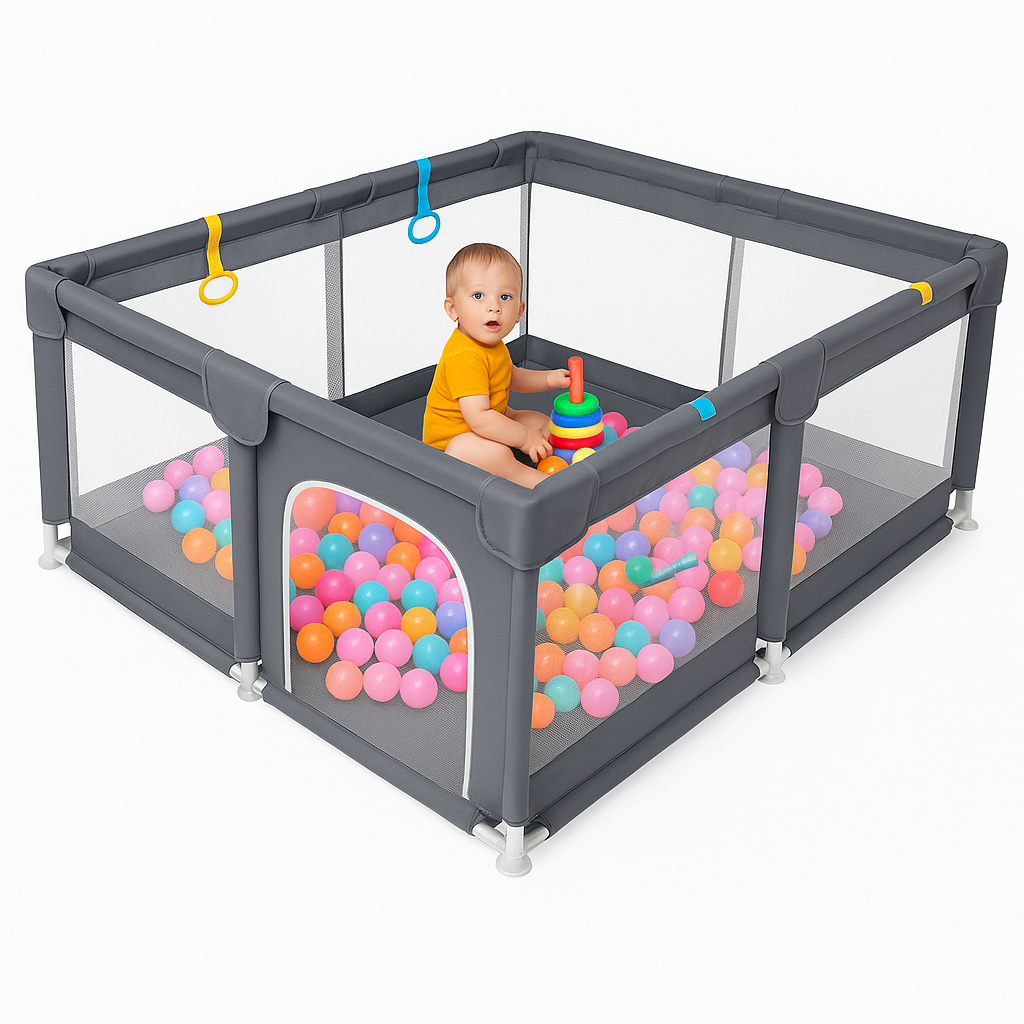 Tarc de joaca pentru copii 150x180 cm HappyKID cu 4 inele