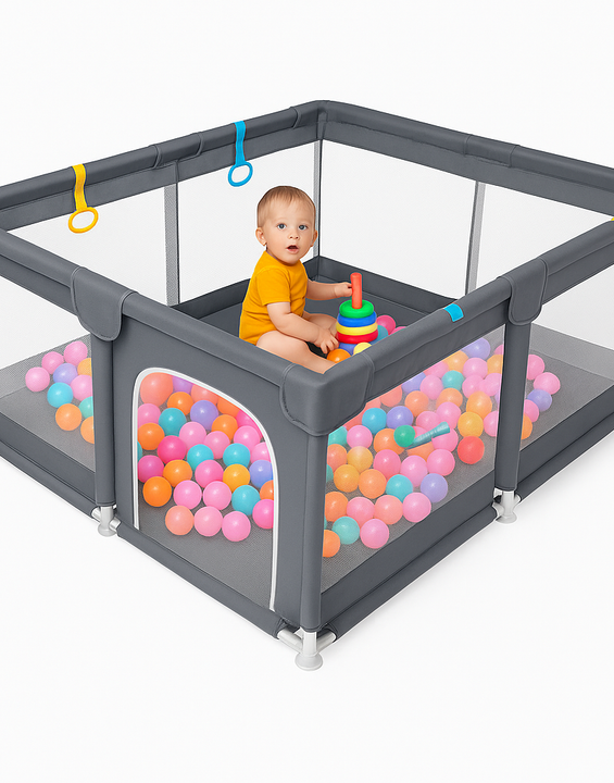 Tarc de joaca pentru copii, HappyKID,4 inele ridicare,120x120x65cm