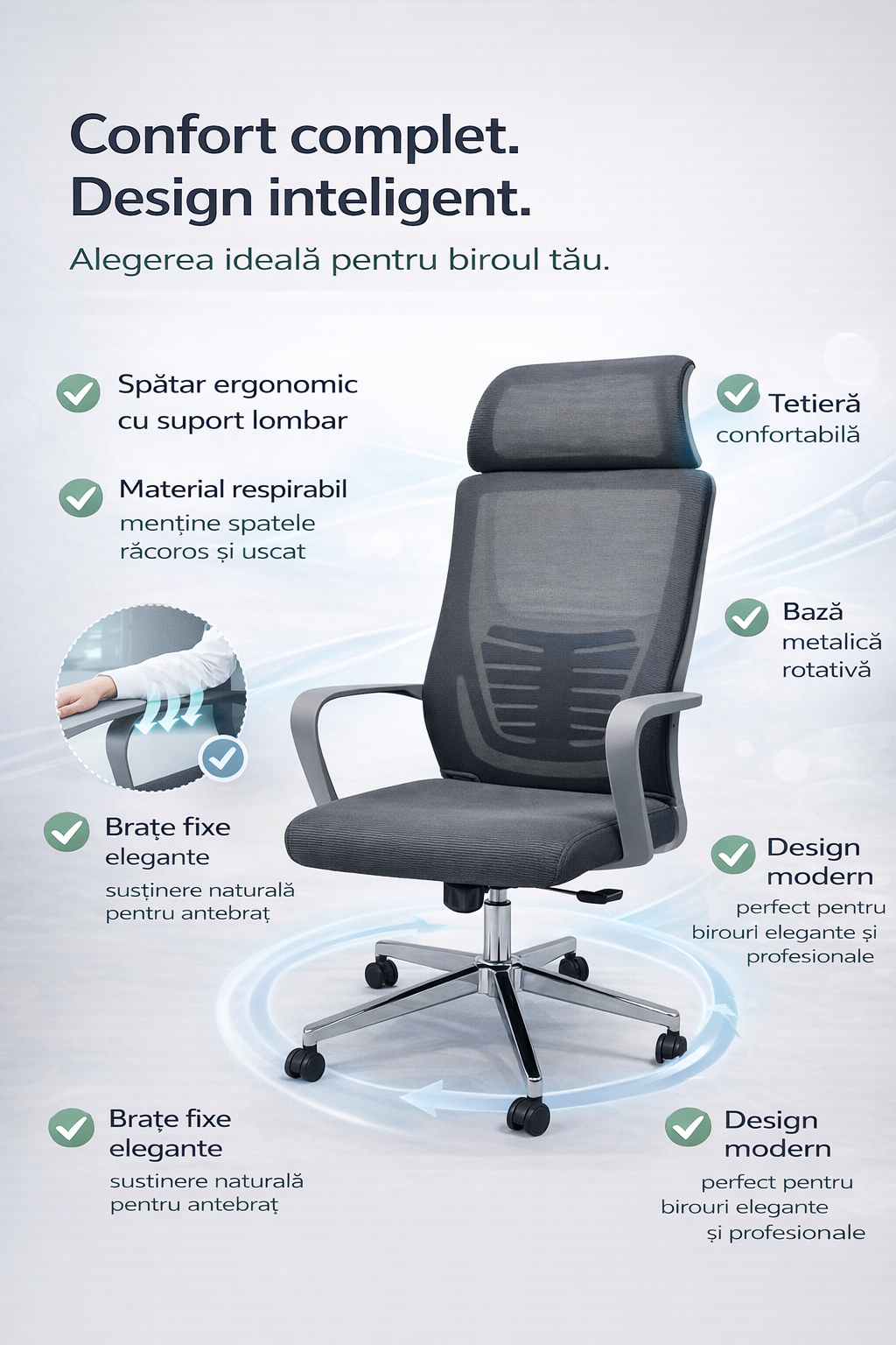 Scaun ergonomic gaming birou RoHS® gri – reglabil design modern confort maxim – imagine 5