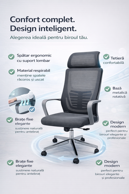 Scaun ergonomic gaming birou RoHS® gri – reglabil design modern confort maxim – imagine 5