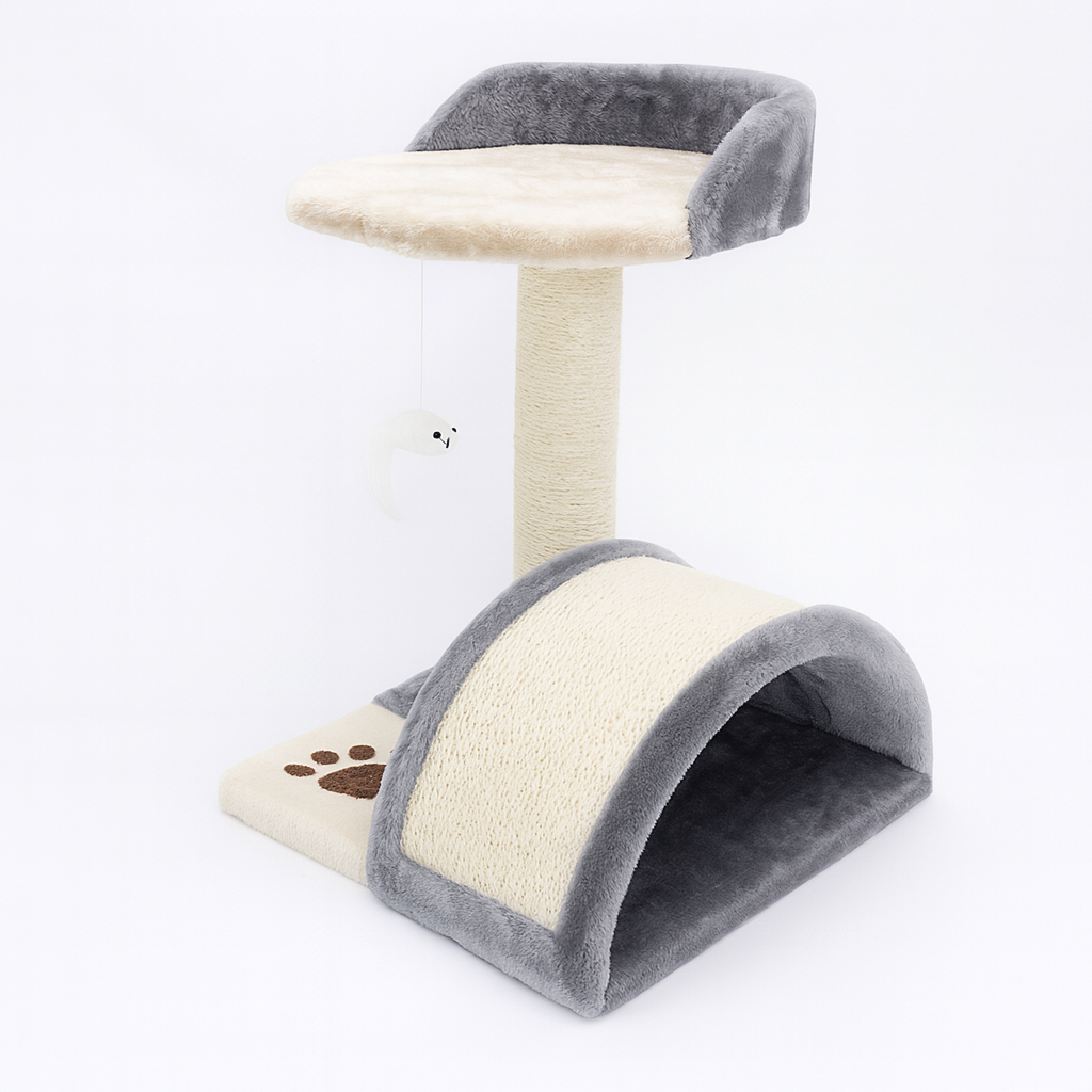 Ansamblu de joaca pisici cu sisal si jucarie soricel, 42 cm, gri – HAPPYpets