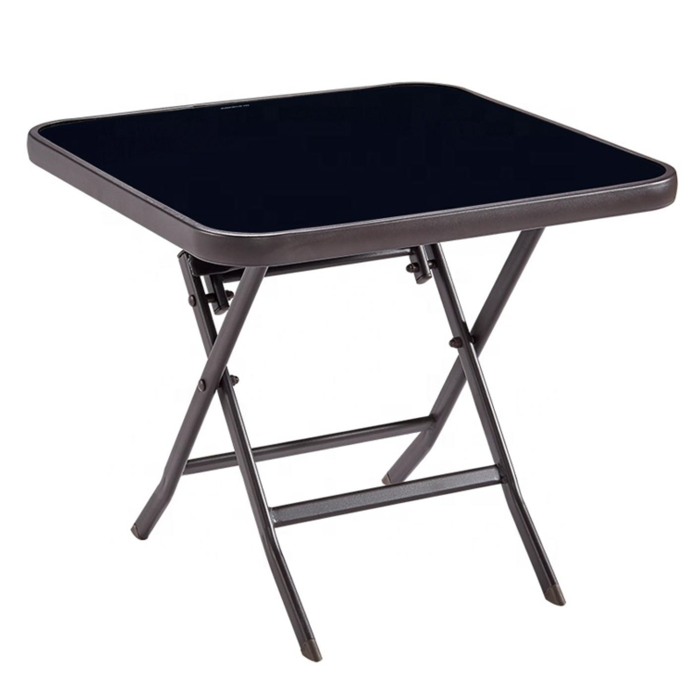Masă pliabilă exterior 80x80 cm 4 persoane – metal și sticlă neagră rezistentă