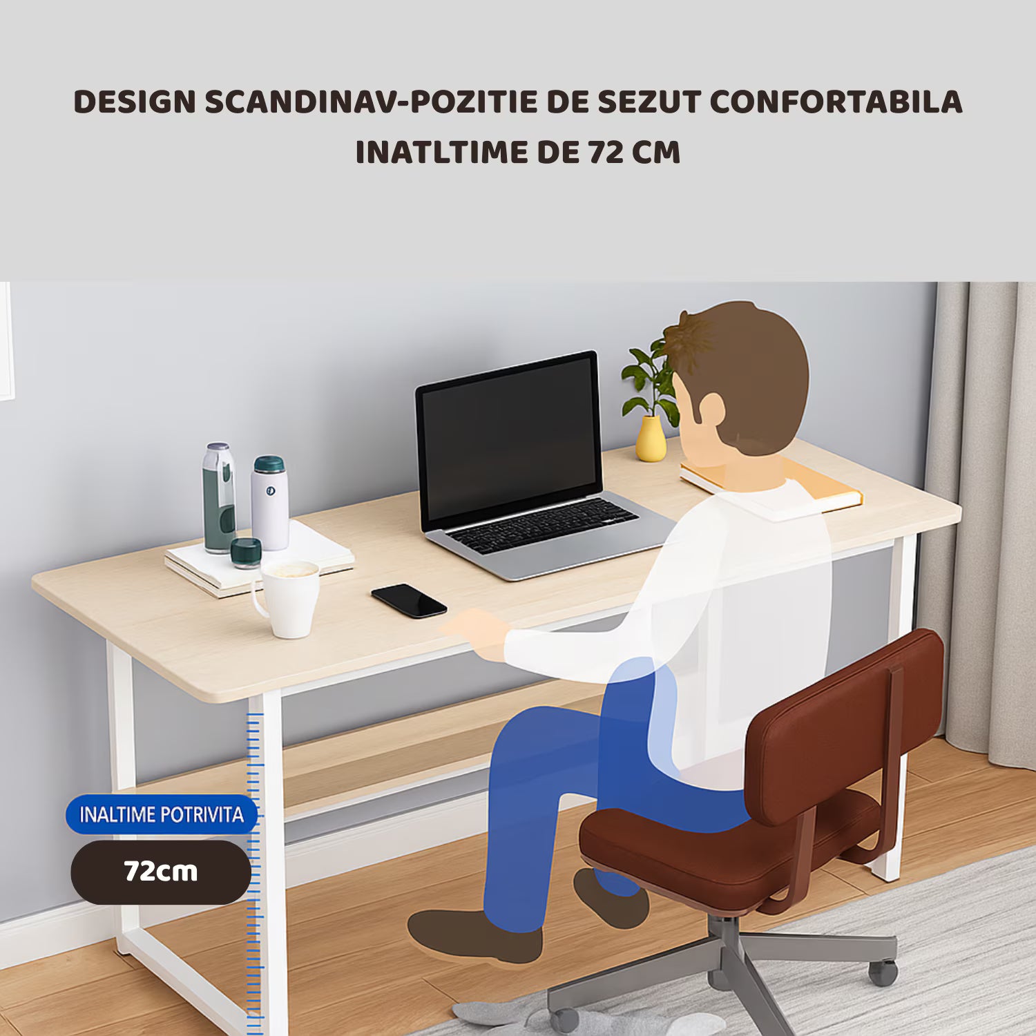Birou calculator cu raft HomeOFFICE RoHS® model scandinav premium – spatios modern – imagine 3