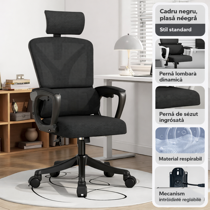 Scaun ergonomic gaming birou RoHS® negru dark – design agresiv confort superior – imagine 2