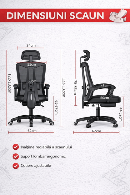 Scaun ergonomic birou gaming RoHS® negru – mesh tetiera 2D suport lombar 120kg – imagine 3